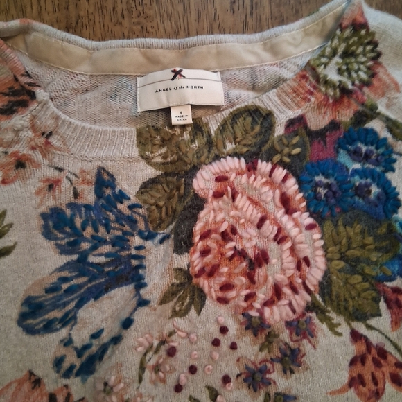 EUC Anthropologie Angels of the North floral sweater Wool Cashmere Embroidered S - Picture 4 of 8